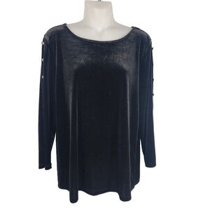 Cable and Gauge Womens Velvet Top Large Rhinestone Slit Sleeve Black Whimsigoth